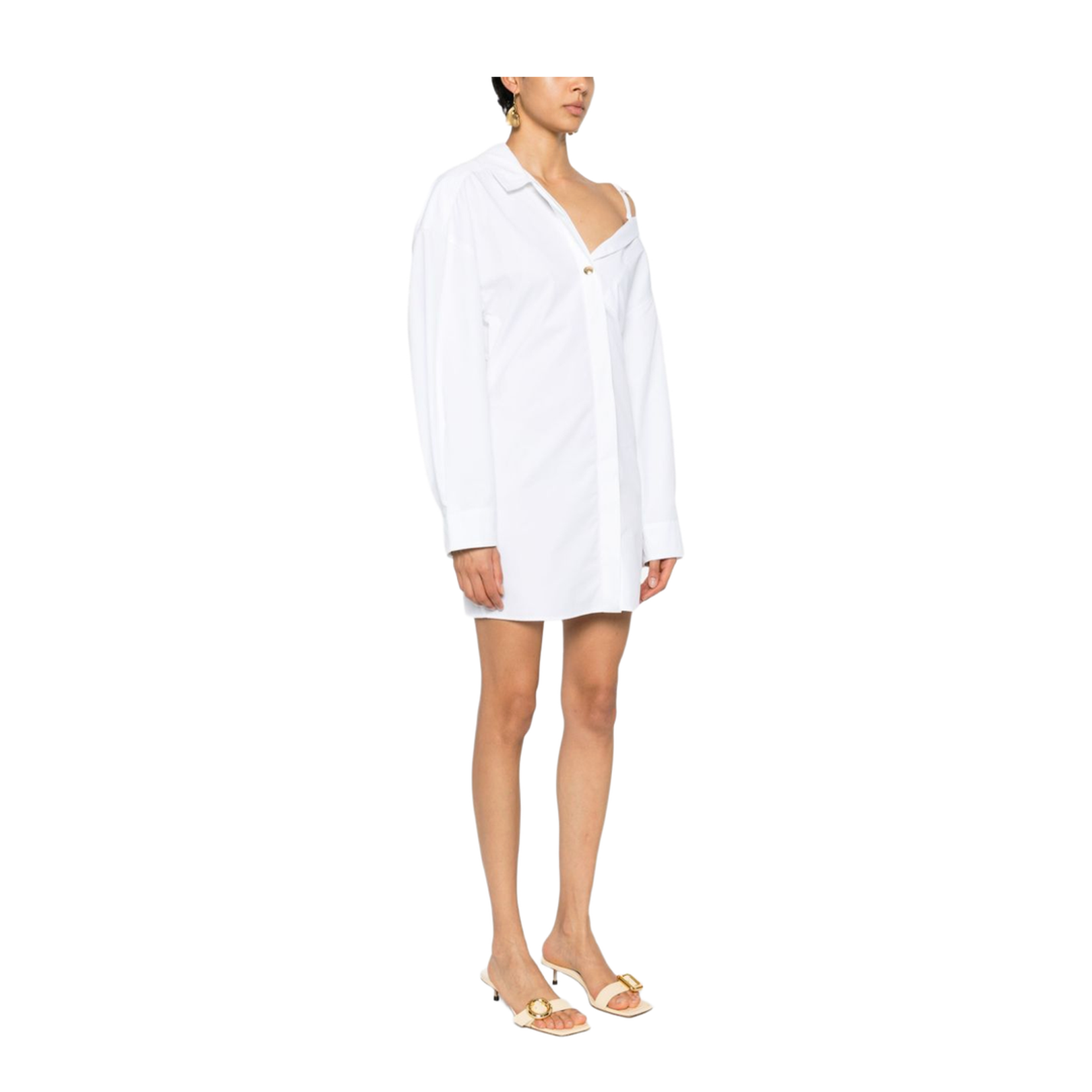 White Cotton Poplin Asymmetric Dress