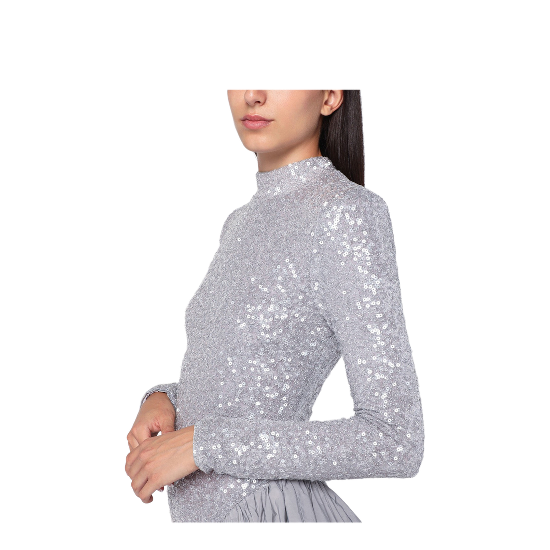 Asymmetrical Silver Dress with Sequins