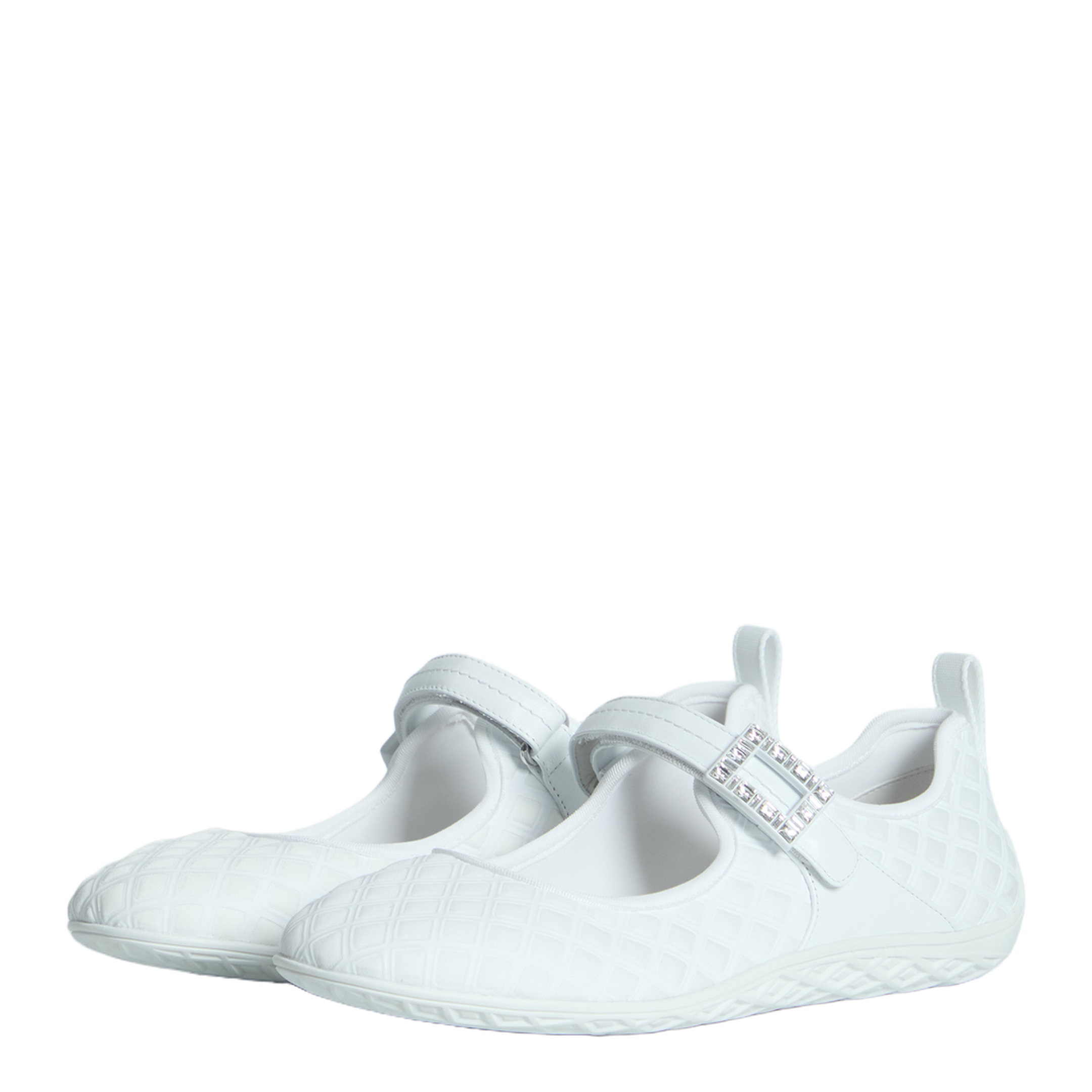Low Ballerina Flats with Fabric Strap in White