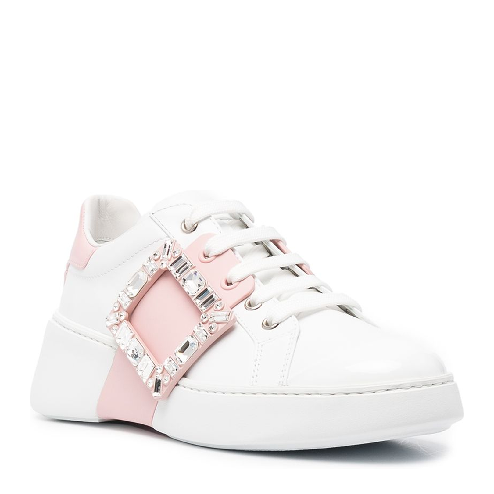 Two-Tone Design Crystal Buckle Detail Almond Toe Front Lace-Up Footwear