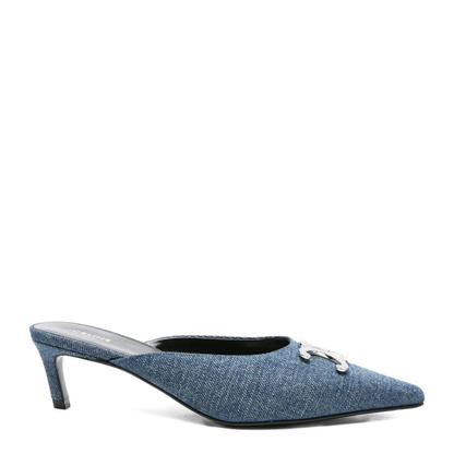 Blue Denim Pointed Toe Mid Heel Slip-On Sandals