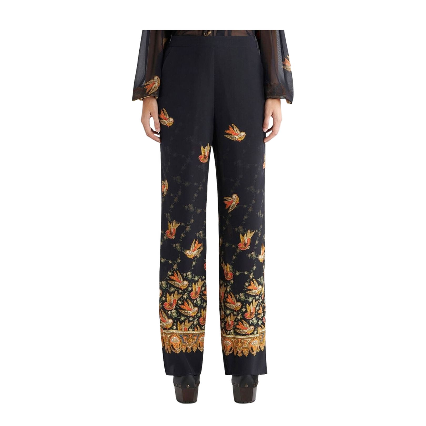 Silk Paisley-Print Straight Trousers