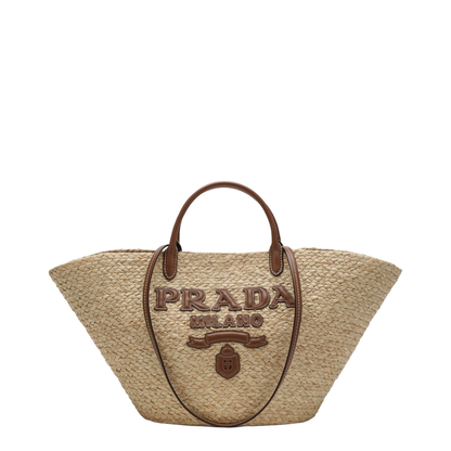 MAYFEYR - Prada - Large Beige Cognac Raffia And Leather Shopping Bag - 1BG470GOO2CXQF0A5T