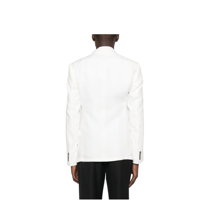 White Double-Breasted Button Fastening Long Sleeves Buttoned Cuffs Flap Pockets