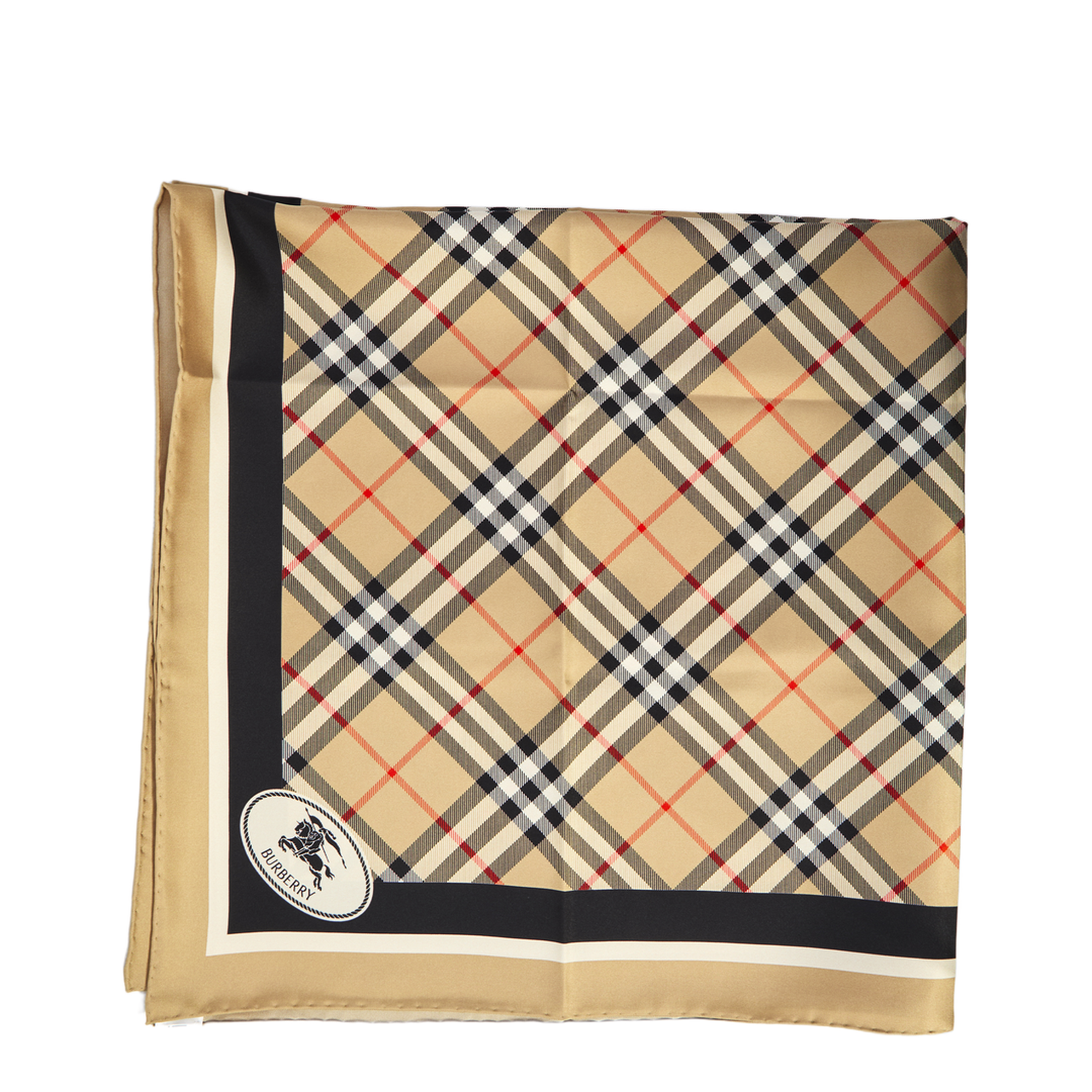 Beige Square Scarf with EKD Patch and Check Motif