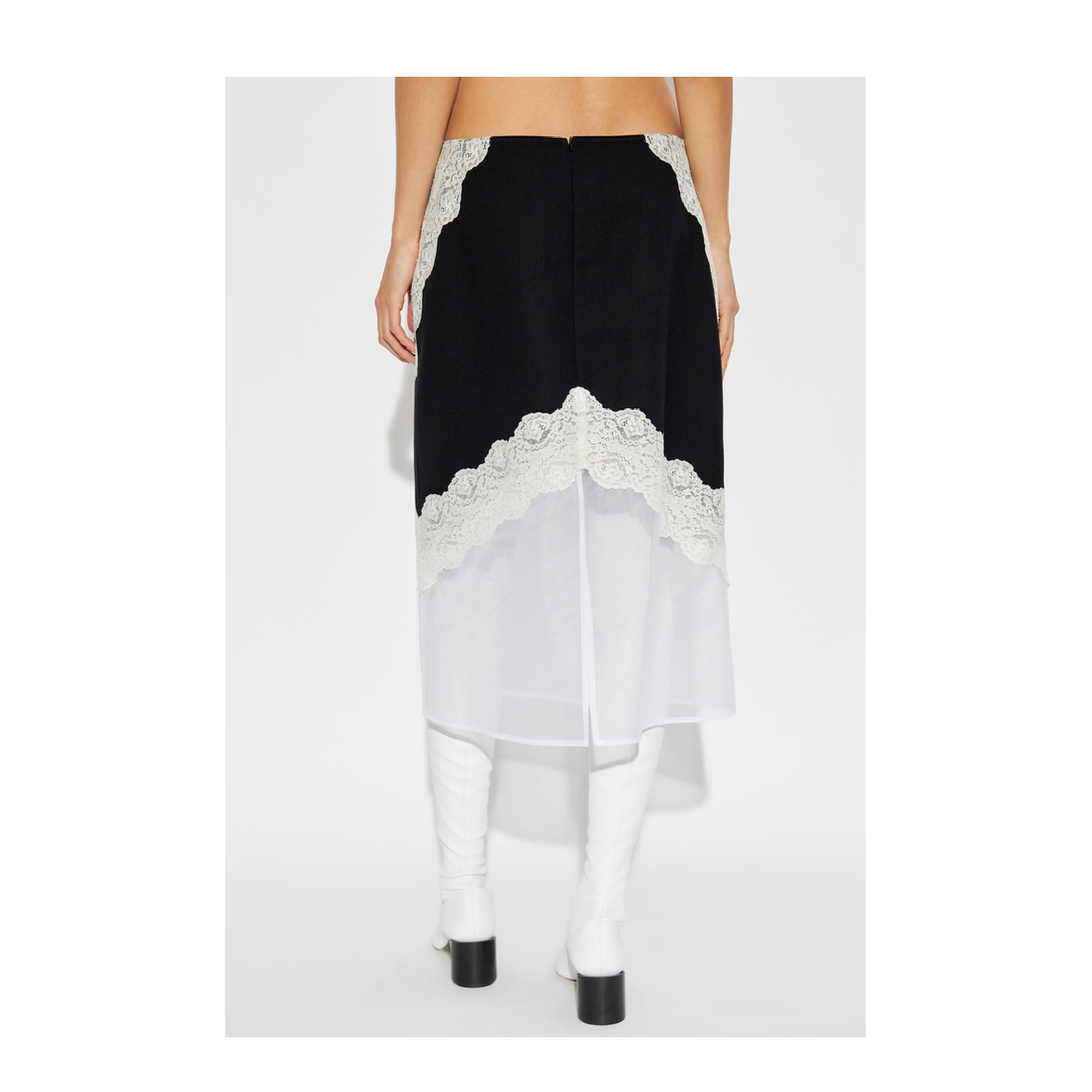 Organza Lace Wool Skirt - Black