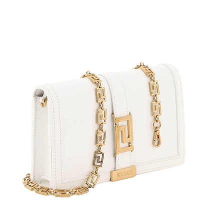 Gold-colored Greek motif shoulder bag