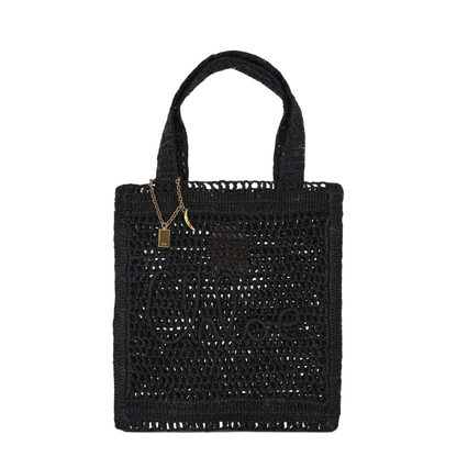 Summer Banana Tote Bag in Raffia in Black