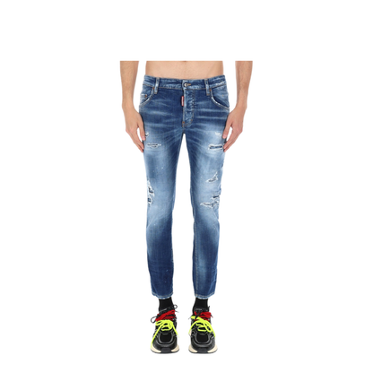 Skater Jeans in Medium Blue with Destroyed Details