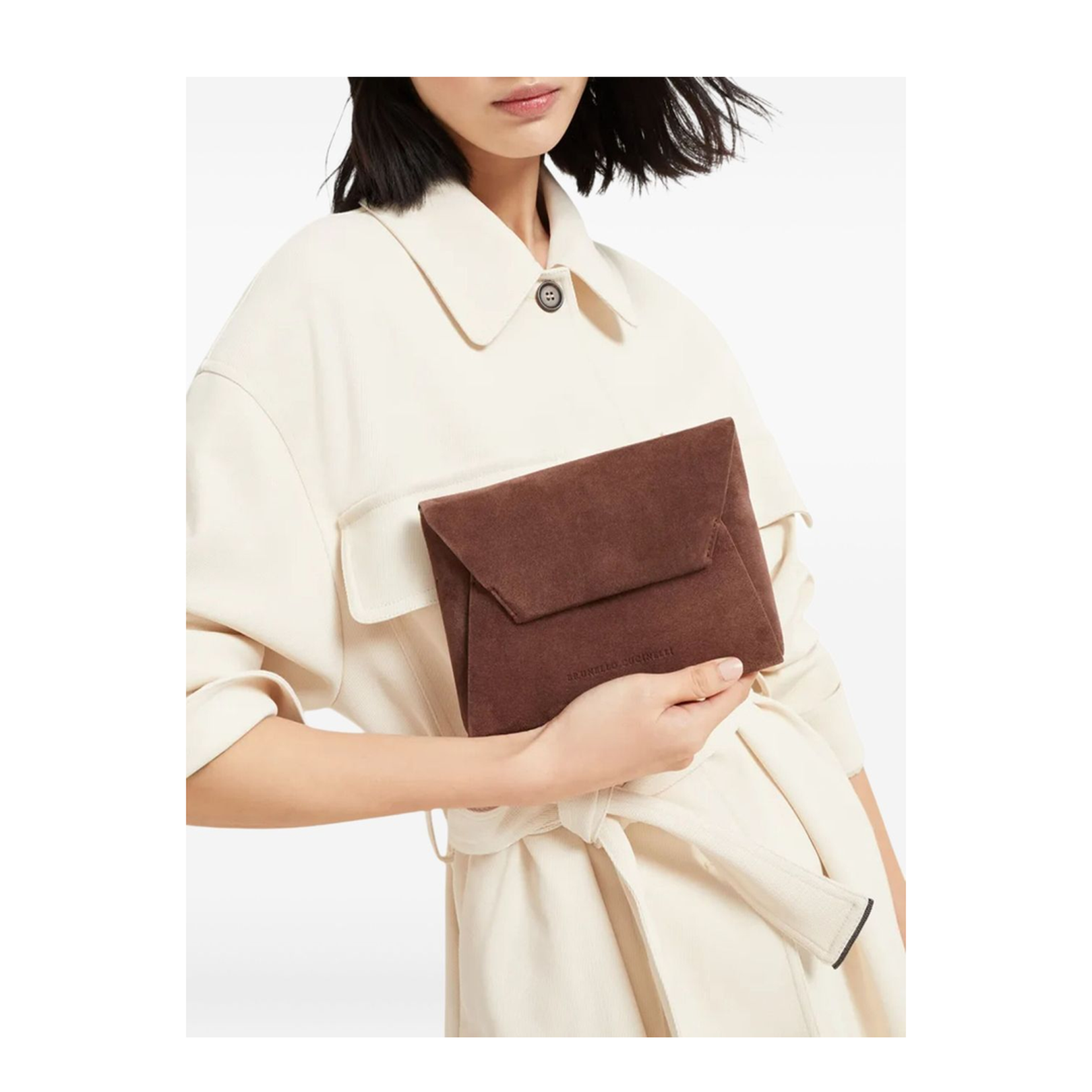 Brown Calf Suede Bag with Magnetic Closure and Chain Strap