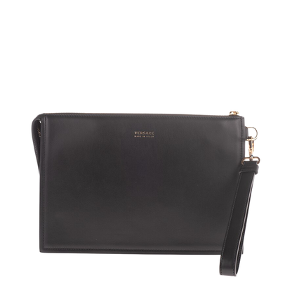 Golden Logo Clutch Bag in Black