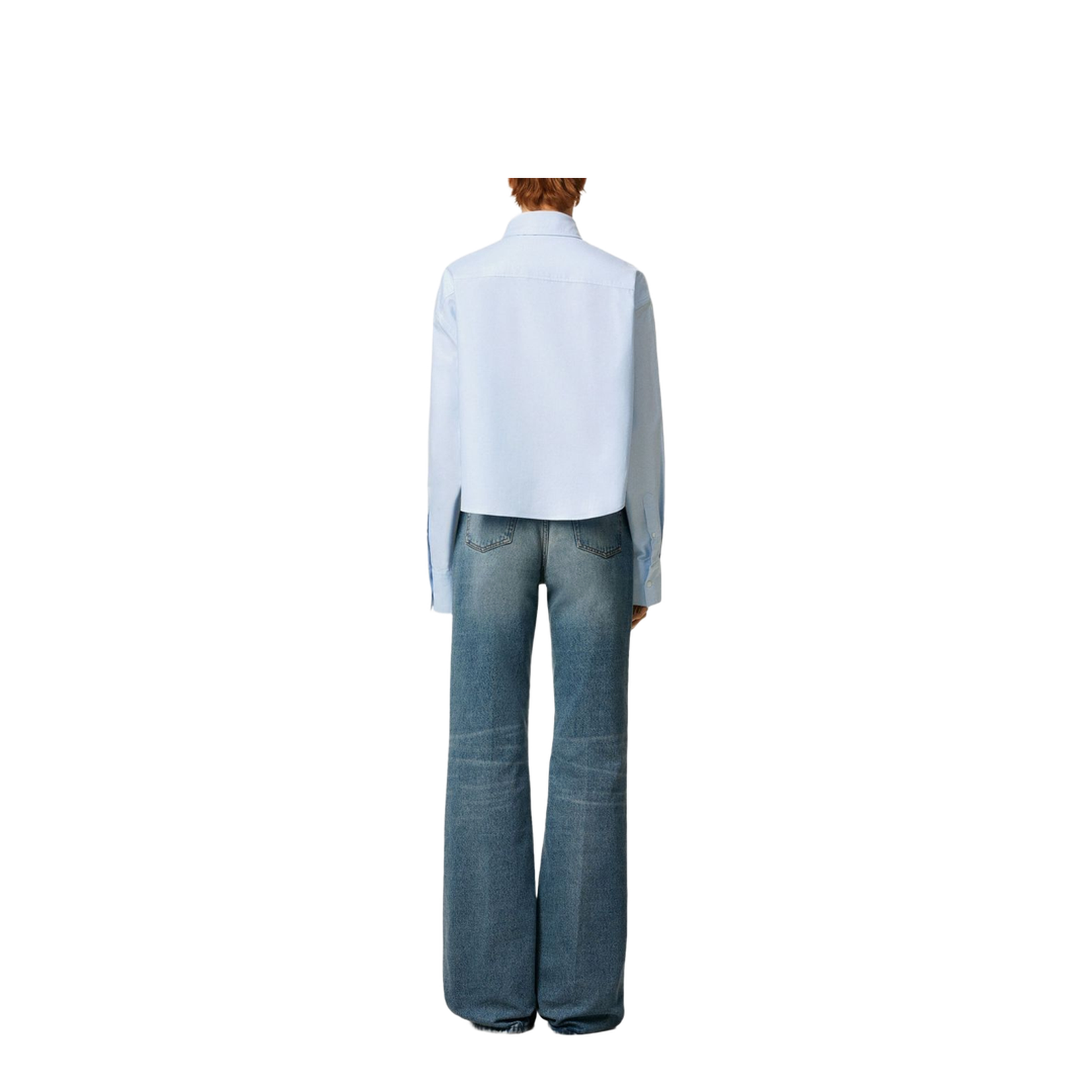 Blue Cotton Cropped Oversized Shirt