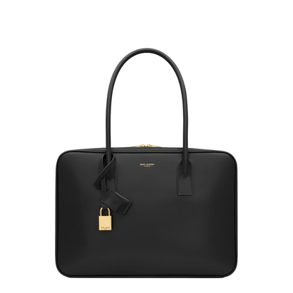 Box Leather Handbag with Metal Padlock Detail