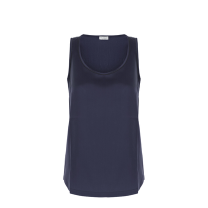 Navy Blue Stretch Silk Top