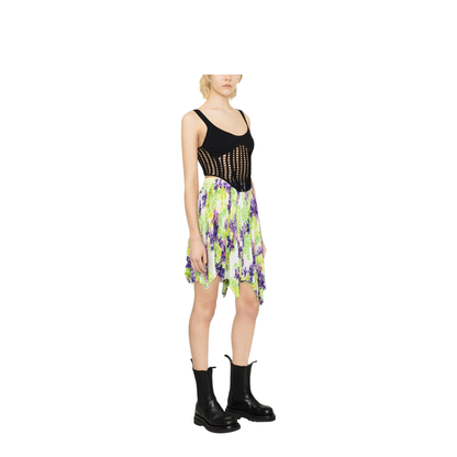 Crêpe de Chine Silk Skirt with All-Over Print and Asymmetrical Style