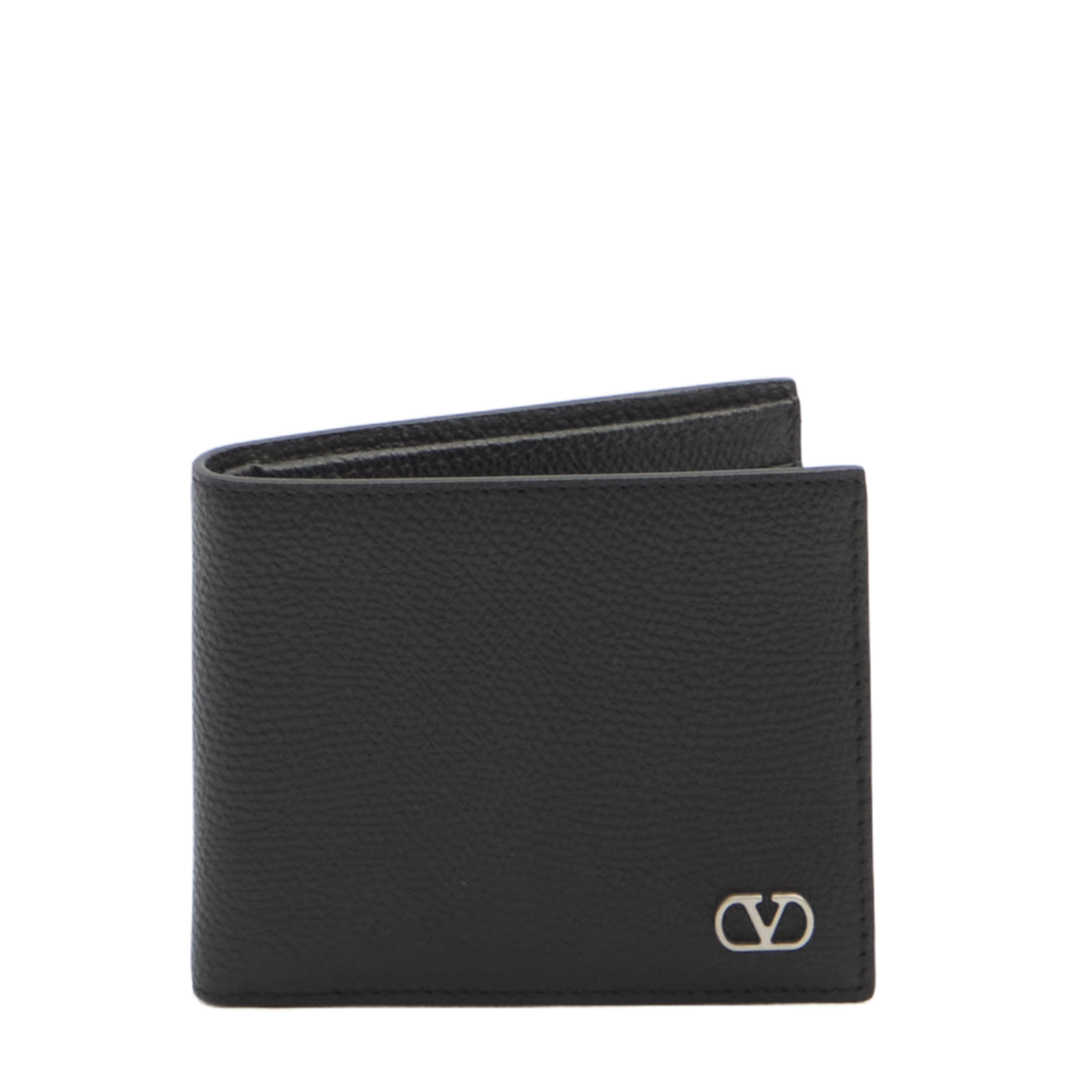 VLogo Signature Grainy Calfskin Bifold Wallet in Black