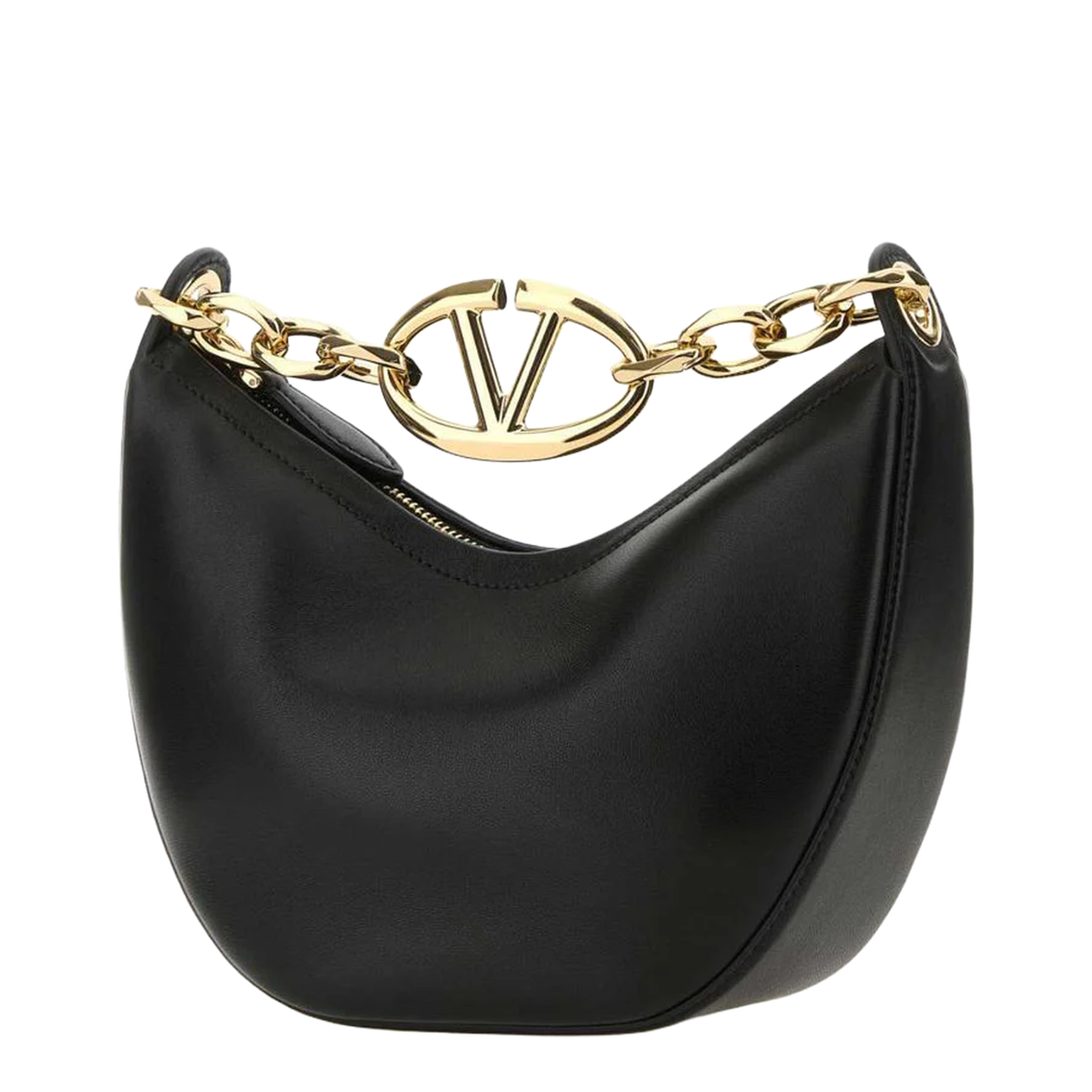 Garavani Black Leather Small Hobo Vlogo Moon Handbag