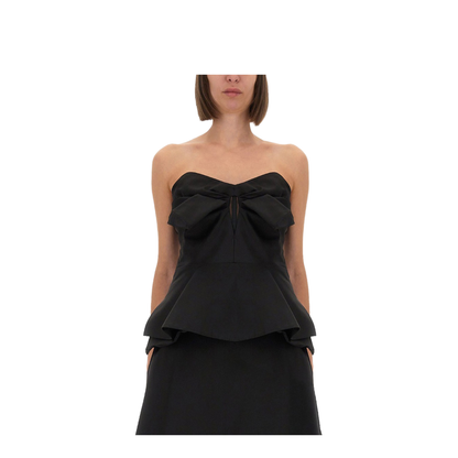 Black Peplum Hem Off-Shoulder Bow Detail Sleeveless Top