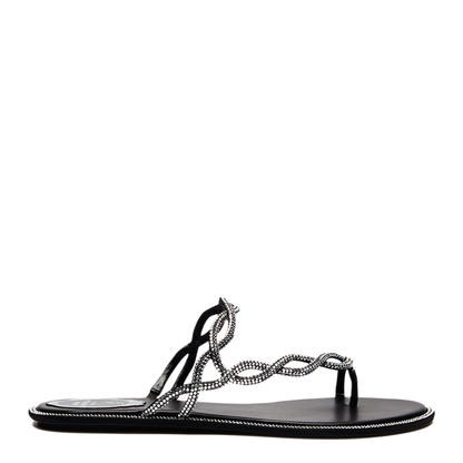MAYFEYR - Rene Caovilla - Black Braid Flat Sandal 10 - C12482010R001V065BLACKCRYSTAL