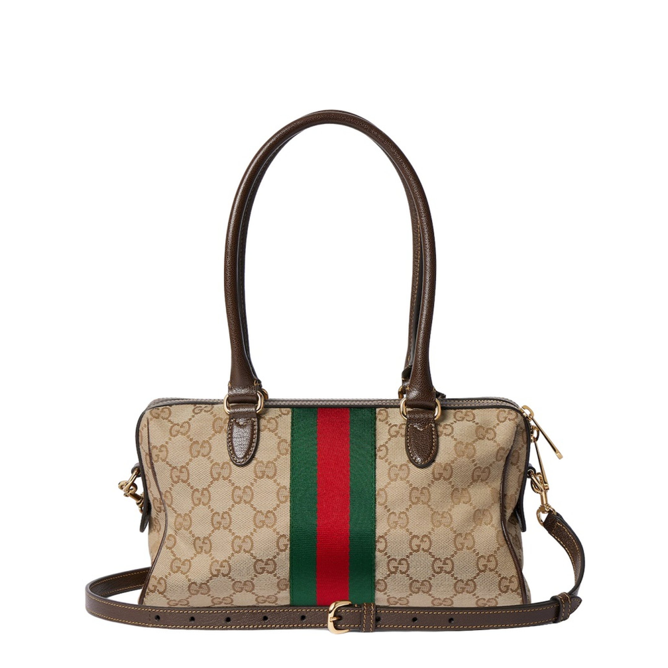 Borsetto Medium Boston Bag in Sand and Brown Canvas