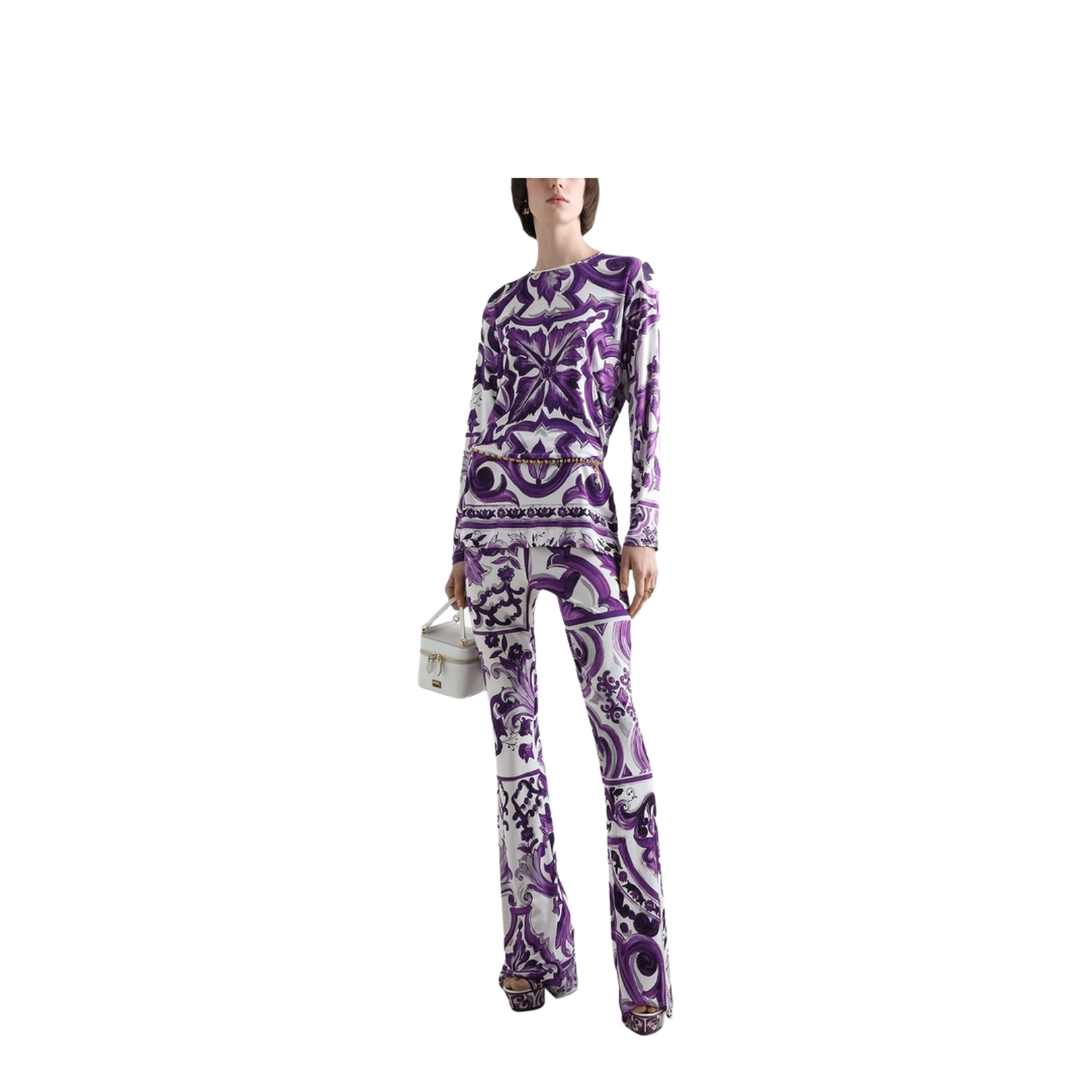 Multicolor Majolica Print Flared Pants