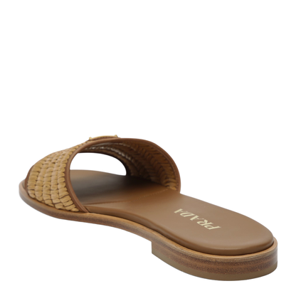 Natural Leather With Crochet Details Slide Sandals