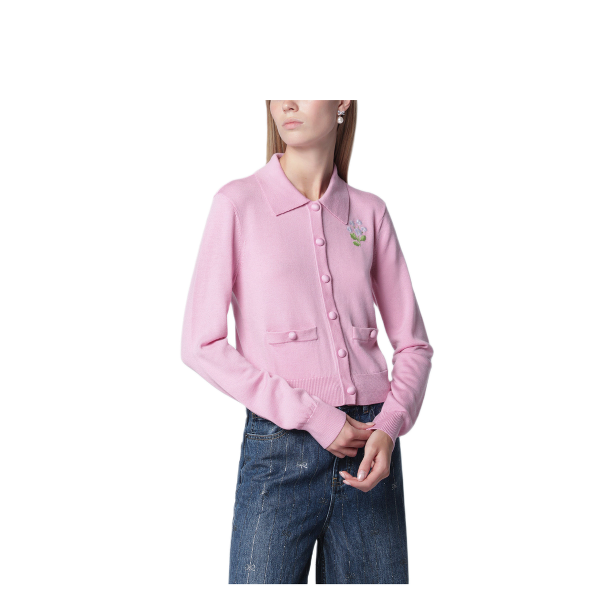MAYFEYR - Self Portrait - Wool Knit Cardigan With Floral Embroidery - PF26-143CWOP