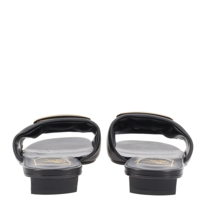 Square Buckle Leather Slides