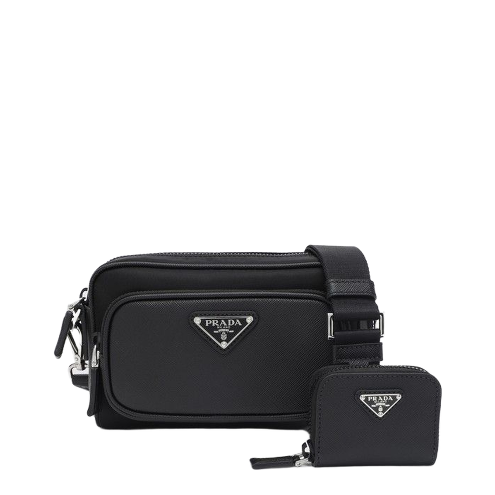 Messenger Bag in Re-Nylon and Black Saffiano