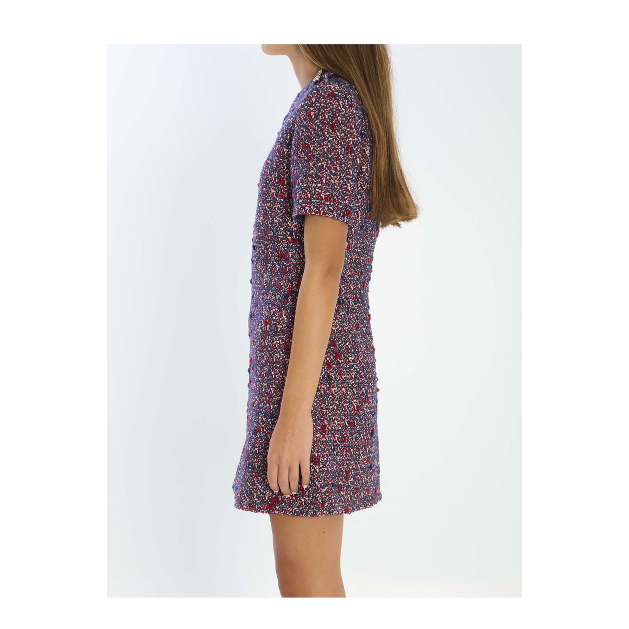 Wool Bouclé Dress in Red and Blue