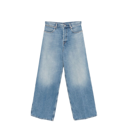 Wide Leg Denim Pants in Light Blue