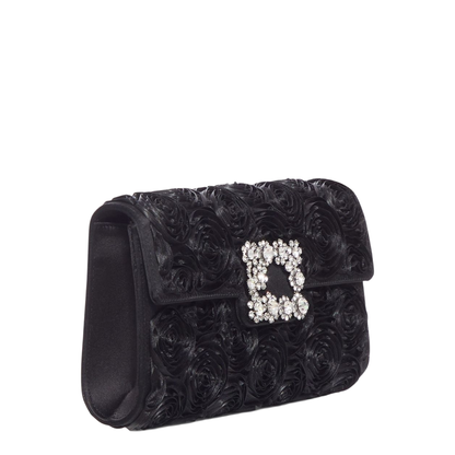 Satin Bag with Crystal Buckle and Rose Detail