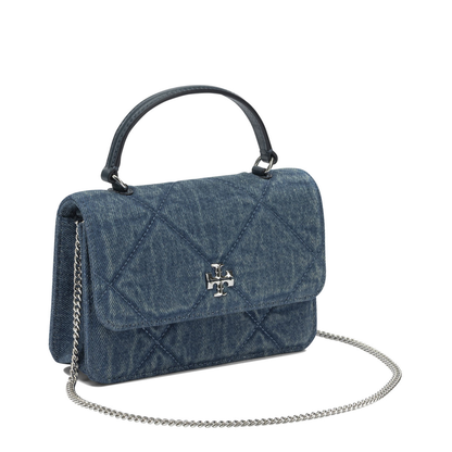 Diamond Quilt Mini Chain Denim Handbag - Blue