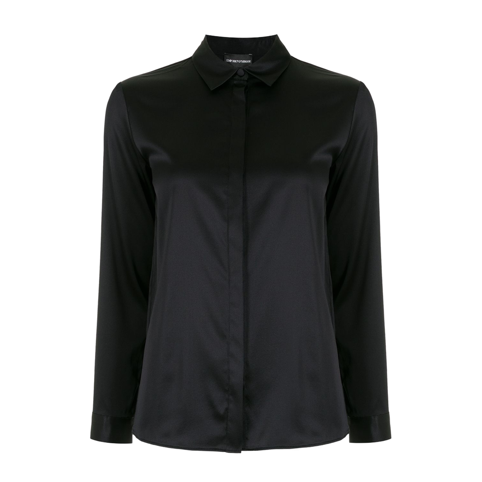 Dark Blue Stretch-Silk Long-Sleeve Silk Shirt
