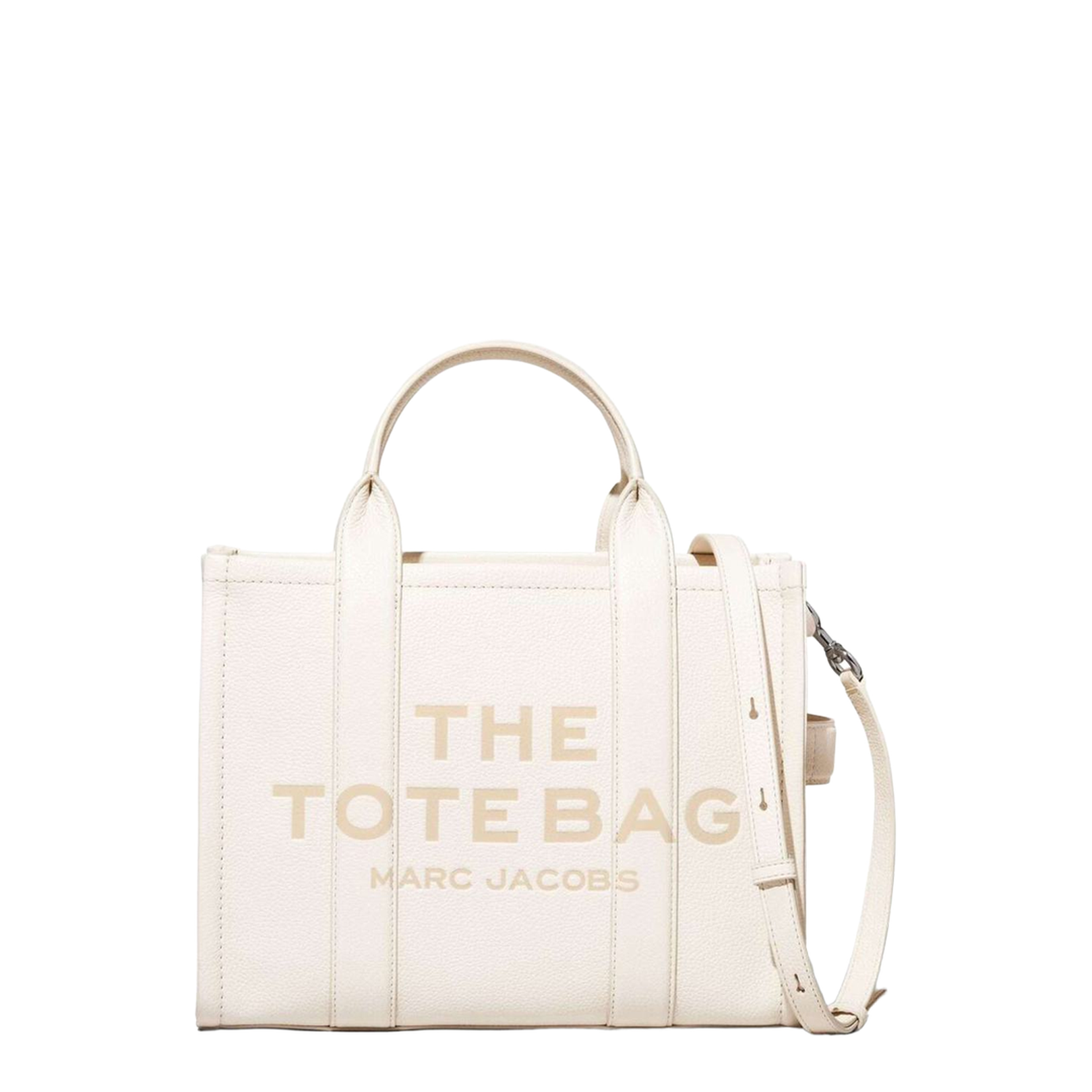 The Small Tote Bag White Shoulder Bag with Logo in Grainy Leather