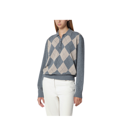 MAYFEYR - Róhe - Grey Polo With Beige Argyle Pattern - 420-23-421WO072