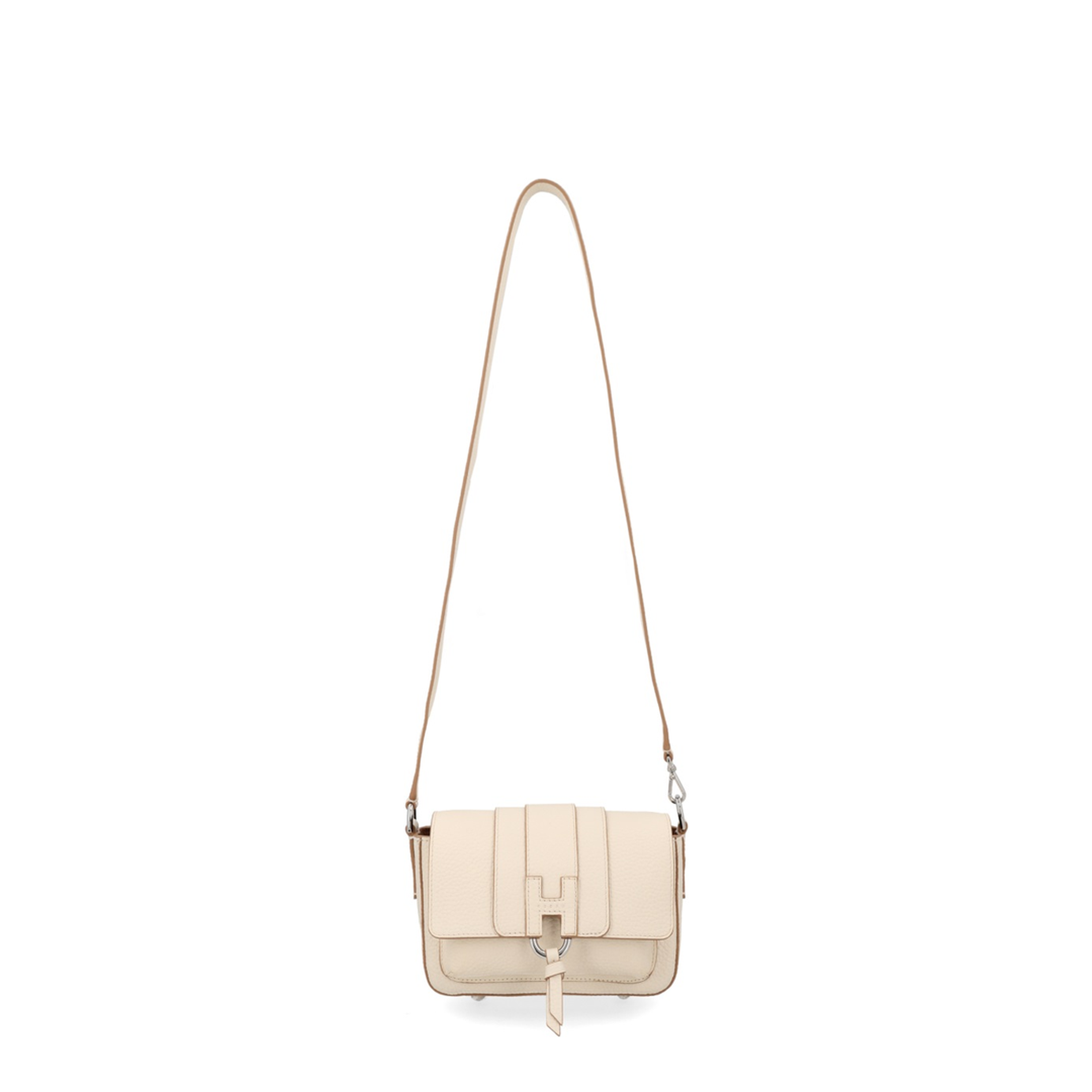 Trend Medium Hammered Leather Flap Bag - Light Beige
