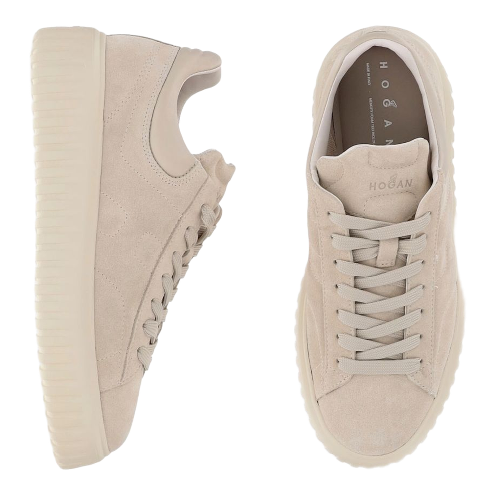 Beige Suede Upper Vertical Stripes Round Toe Lace-Up Front