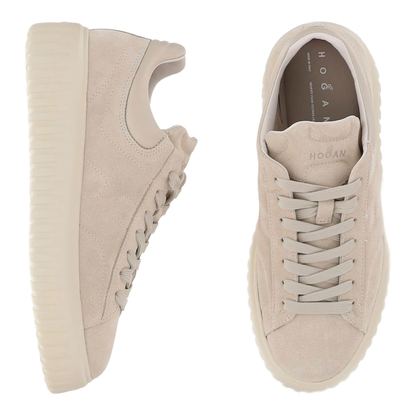 Beige Suede Upper Vertical Stripes Round Toe Lace-Up Front