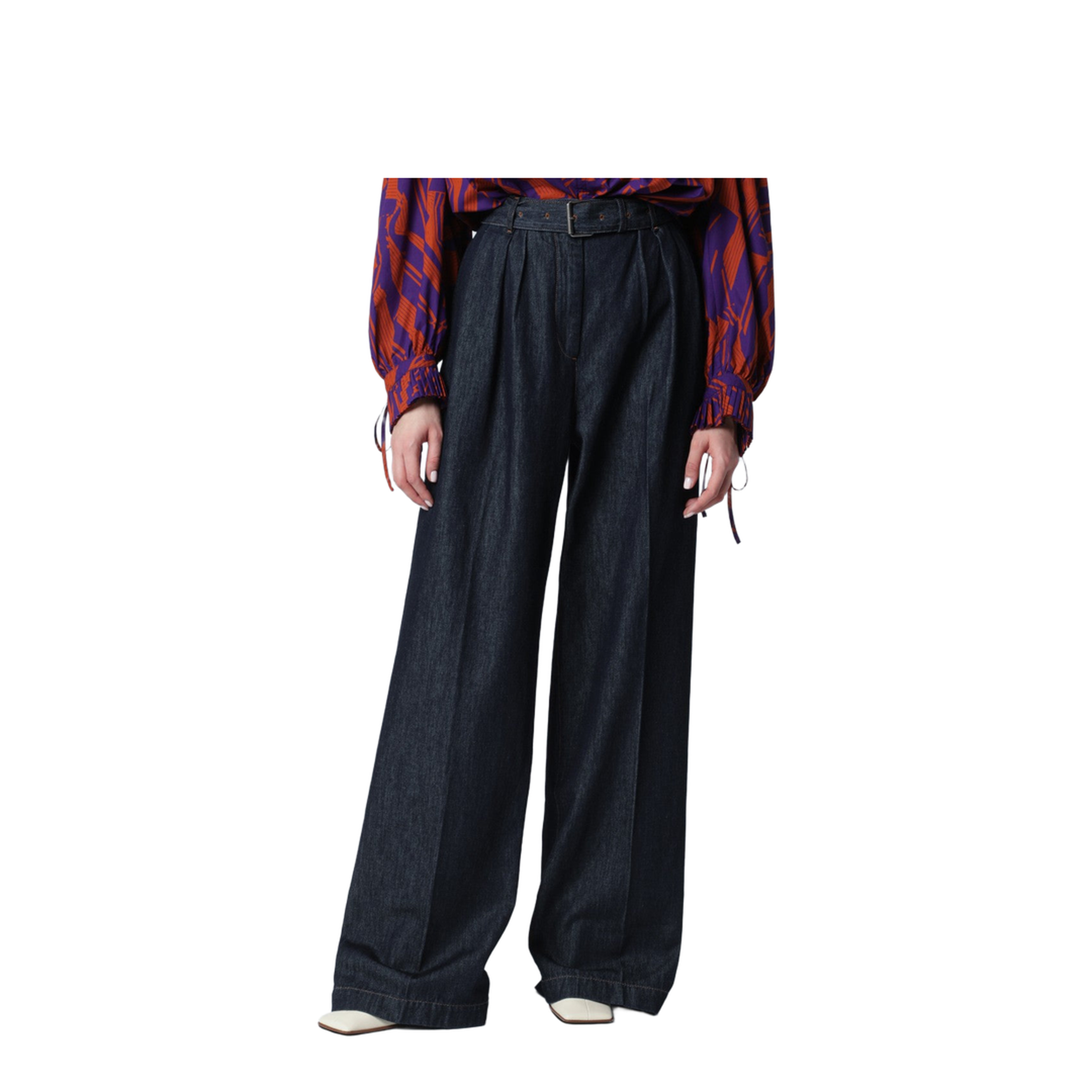 Indigo Blue Wide-Leg Denim Trousers