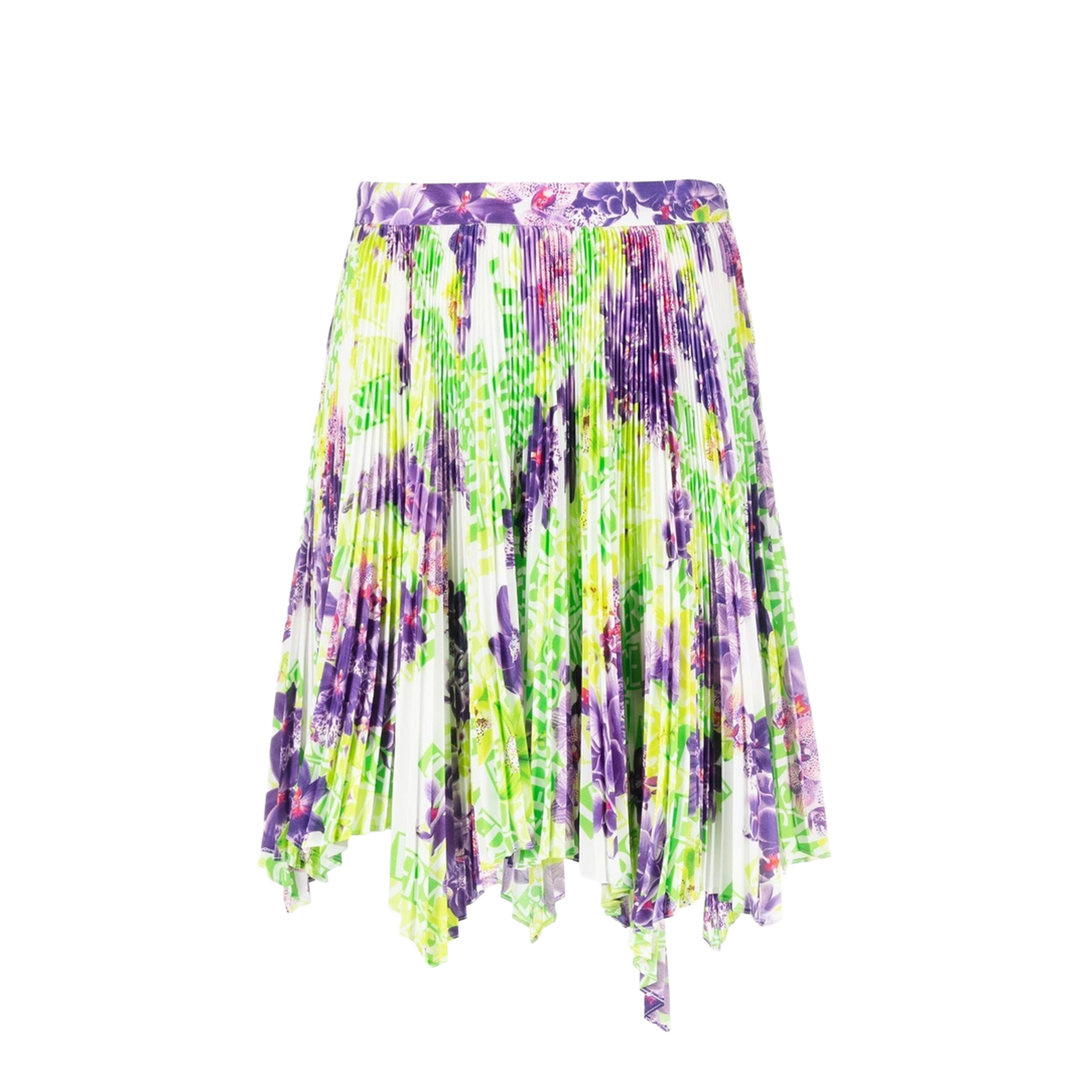 Crêpe de Chine Silk Skirt with All-Over Print and Asymmetrical Style