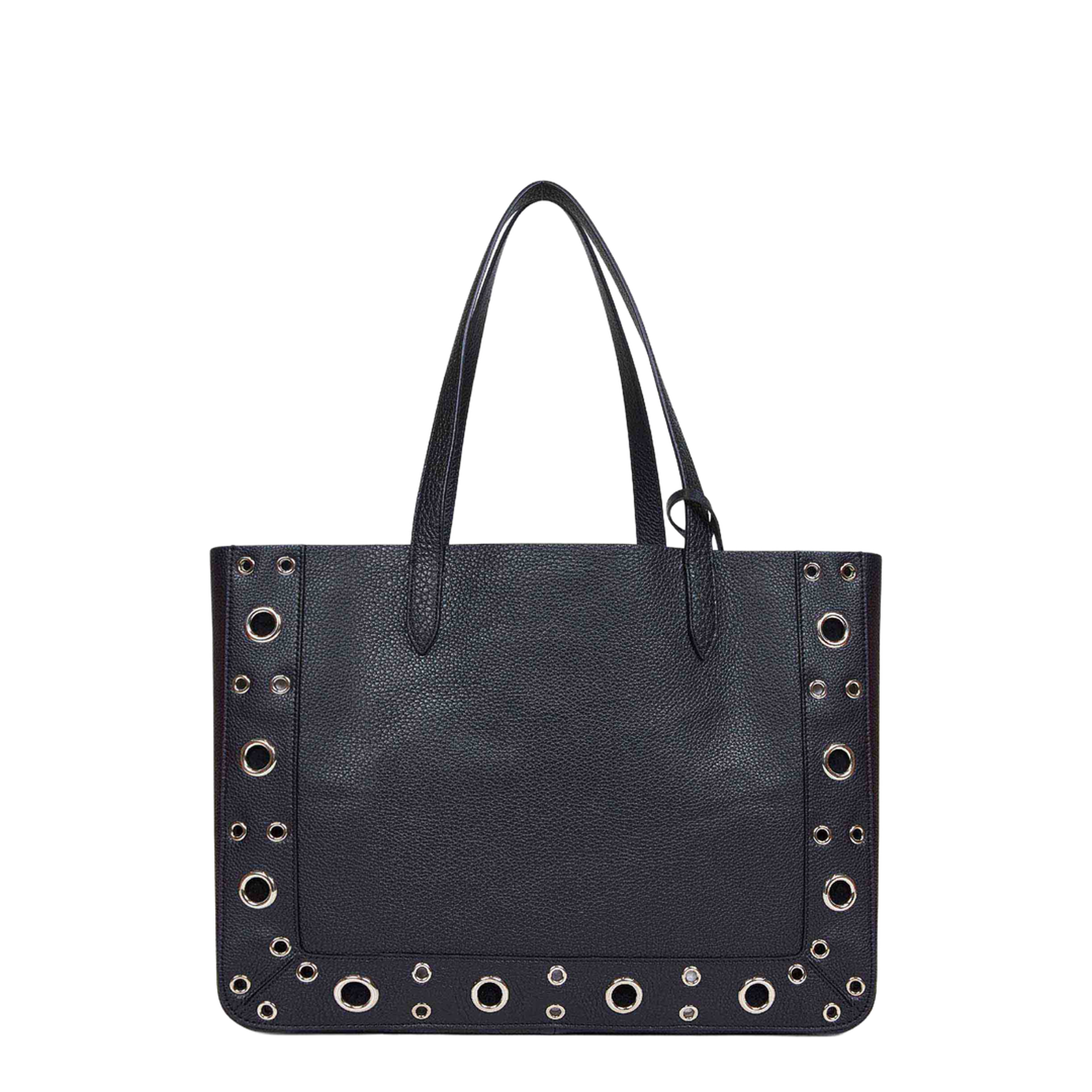 Black Leather Vlogo Signature Shopping Bag