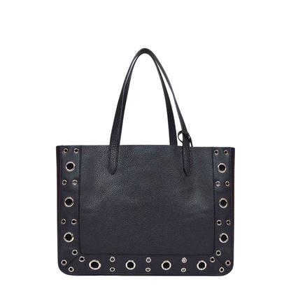 Black Leather Vlogo Signature Shopping Bag
