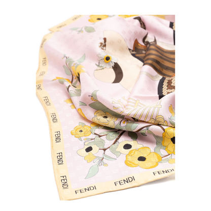 Gardening Pink Multicoloured Silk Foulard