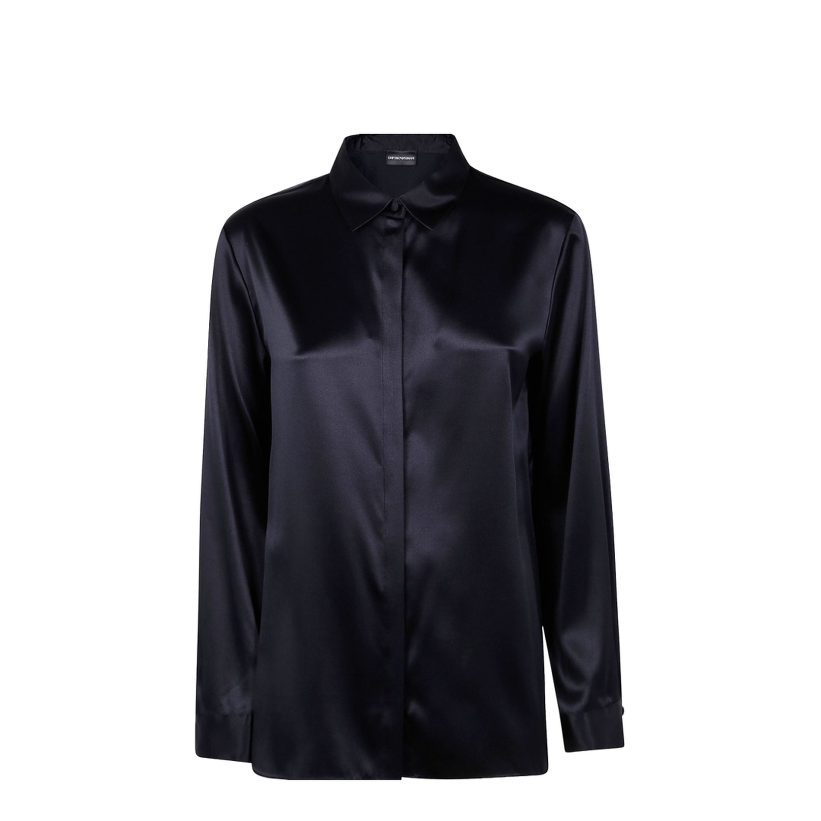 Dark Blue Stretch-Silk Long-Sleeve Shirt