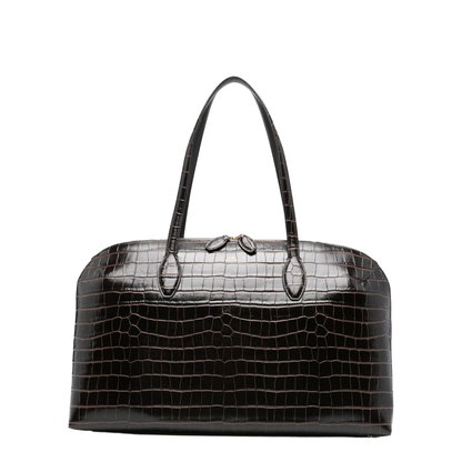 Coffee Brown Croco-Embossed Leather Bag