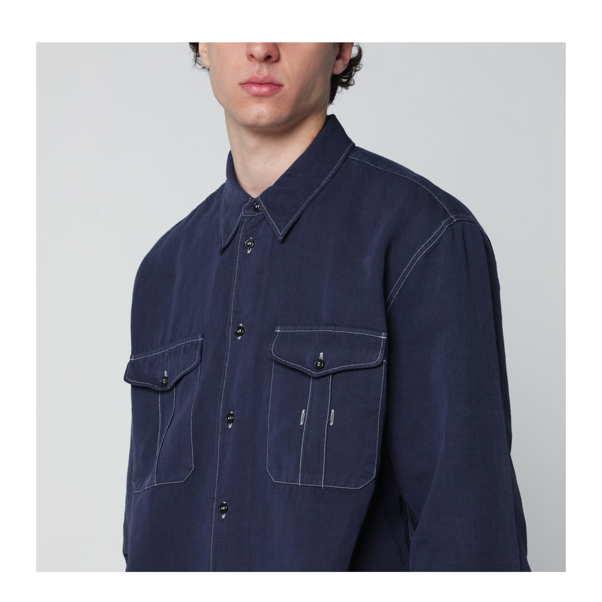 MAYFEYR - Studio Nicholson - Louro Shirt Indigo Blue Cotton Linen - LOUROSNM1478IN