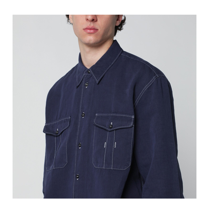 MAYFEYR - Studio Nicholson - Louro Shirt Indigo Blue Cotton Linen - LOUROSNM1478IN