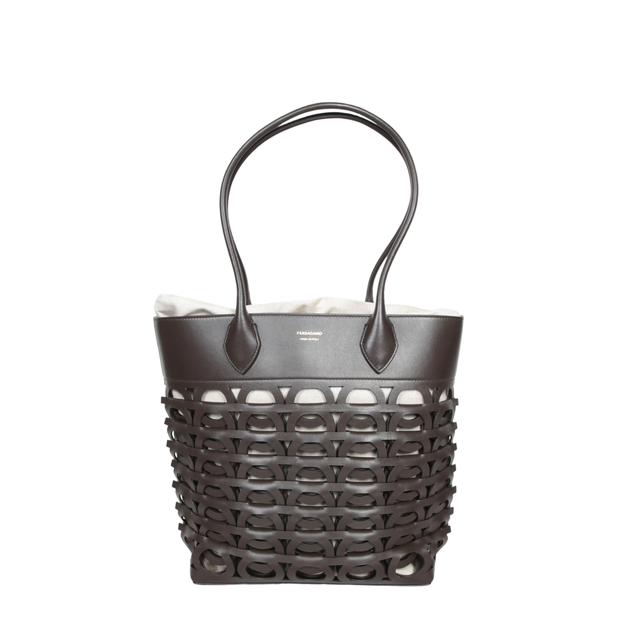 MAYFEYR - Ferragamo - Premium Brown Leather Structure. Braided Gancini Detail. Spacious Interior With Fabric Lining. - 78329821A012002