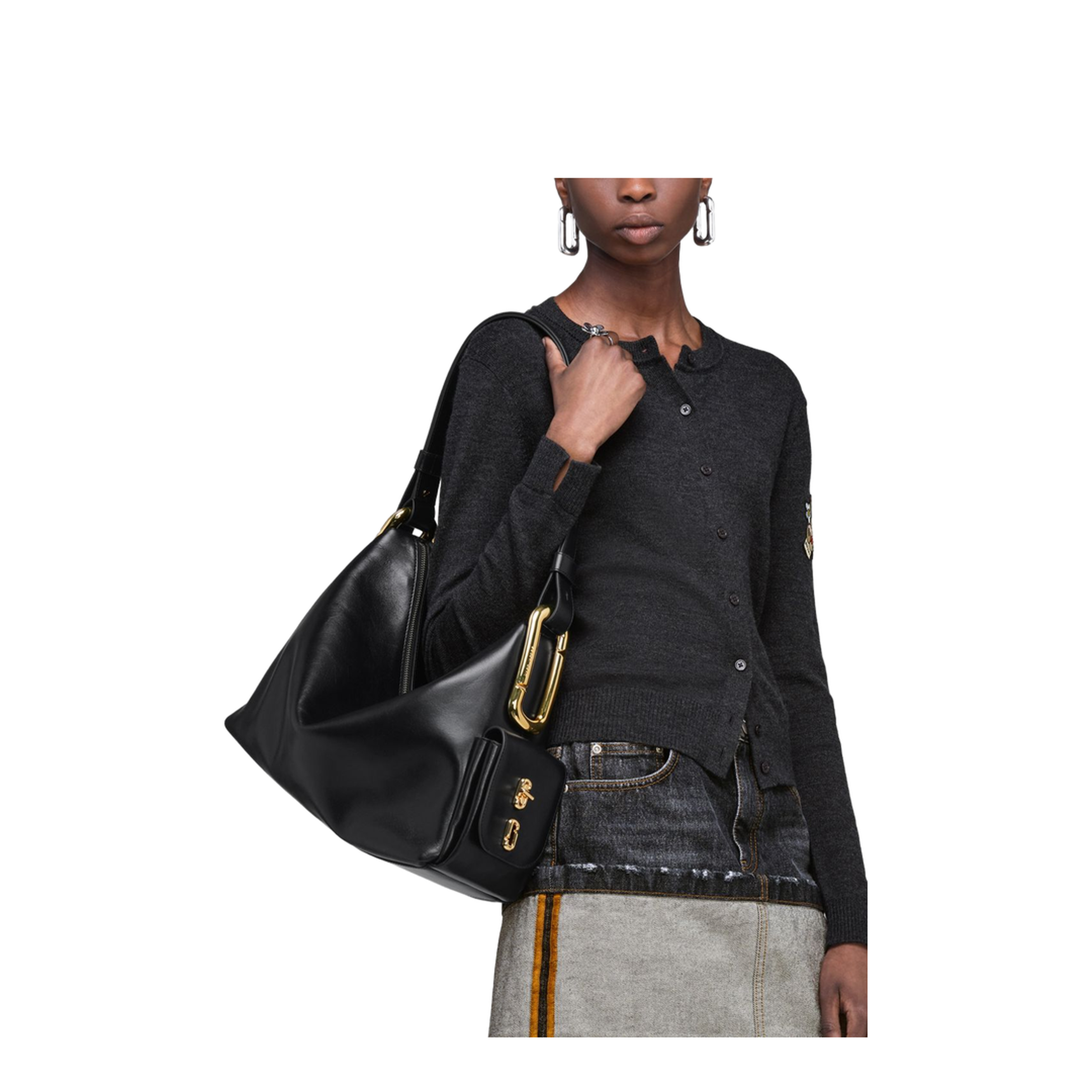 The Scene Large Smooth Leather Shoulder Bag - Black